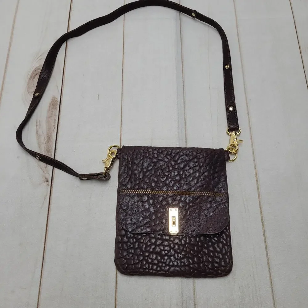 Quyenn Gia brown leather crossbody bag luxury minimalist flap gold studded LA